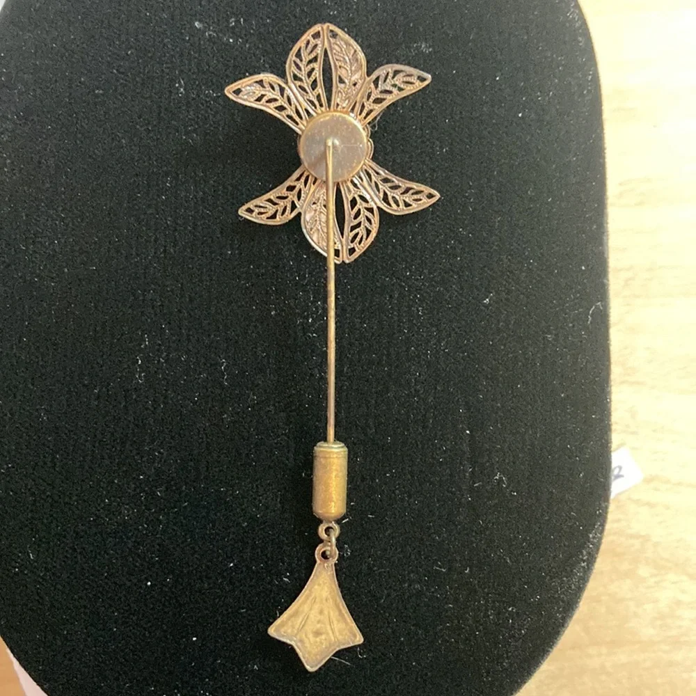 Vintage antique gold tone stick pin with crystal embellishments